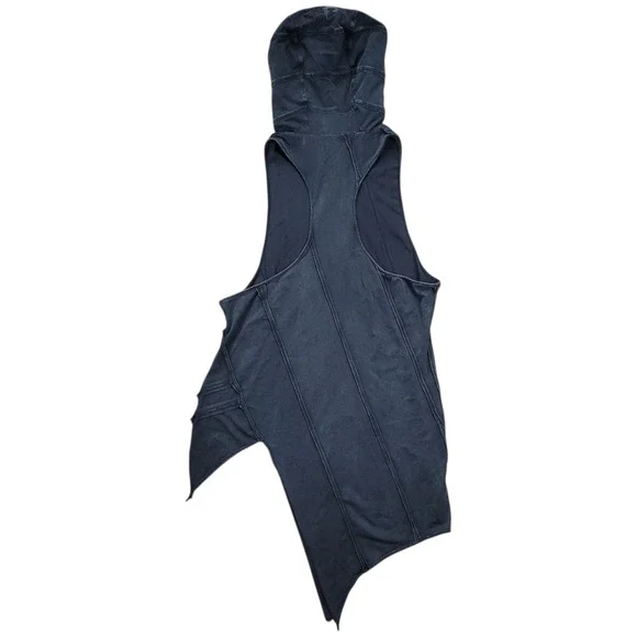 Darker Wavs Sleeveless Hoodie Womens L Black Asymmetrical Distressed Goth Grunge - Picture 2 of 11